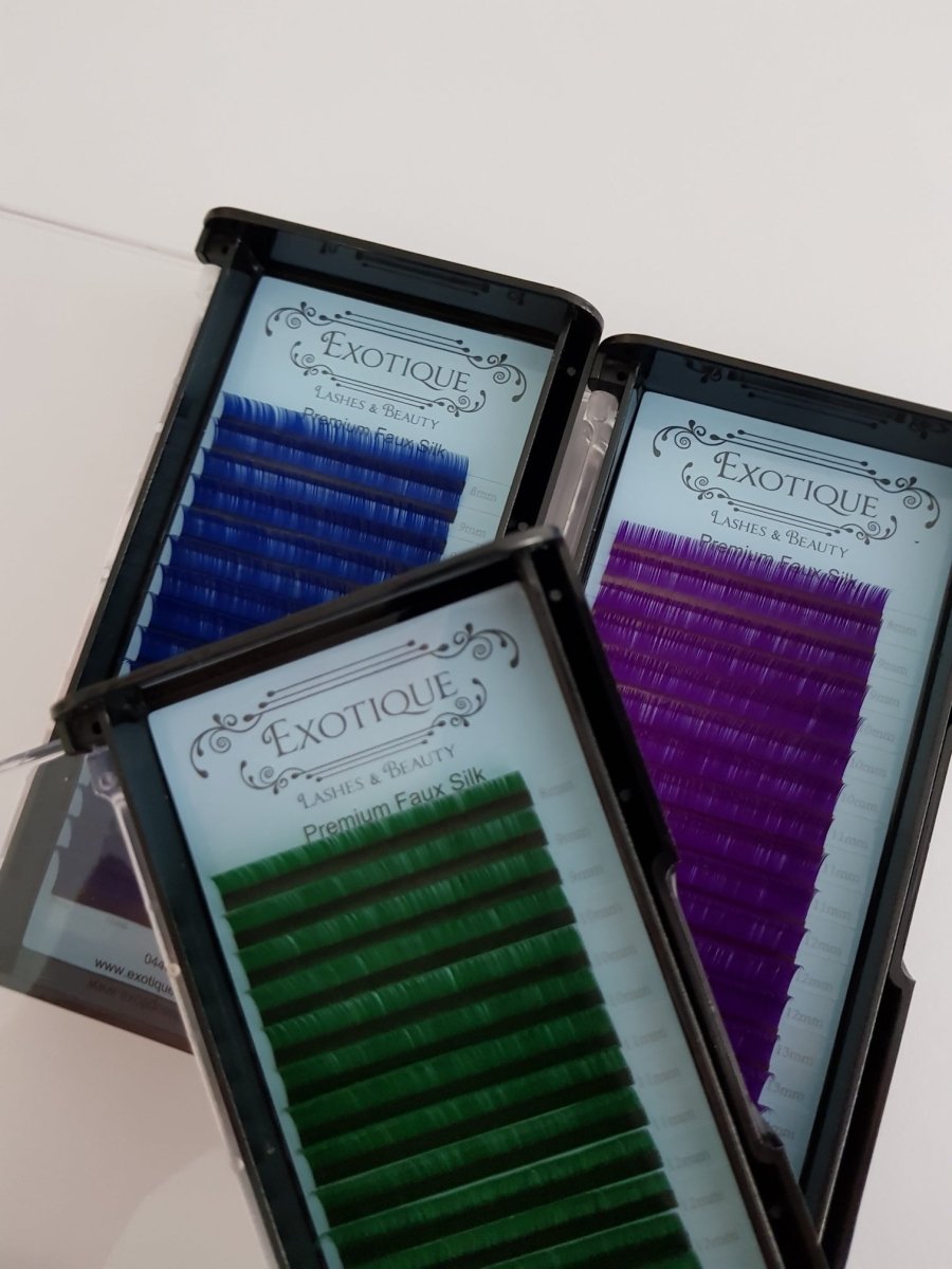 0.15 C Curl, Blue, Green or Purple 8mm - 15mm Mixed Length Lash Trays - Exotique Lashes