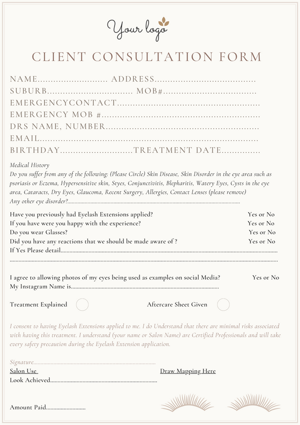 Client Consultation Form & Aftercare.