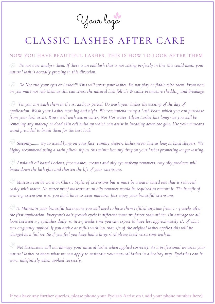 Client Consultation Form & Aftercare. Pastel - Exotique Lashes