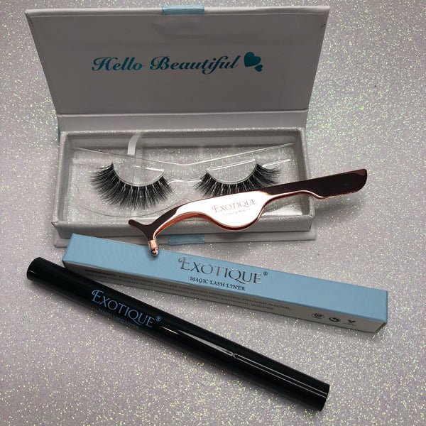 Adhesive Liner And Strip Lash Set including Tweezers by Exotique Lashes