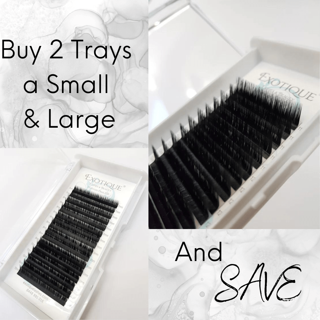 0.07 Faux Silk L Curl Mixed Lash trays. Small Sizes 7 - 10mm and Larger Size 11 - 14mm Trays. - Exotique Lashes