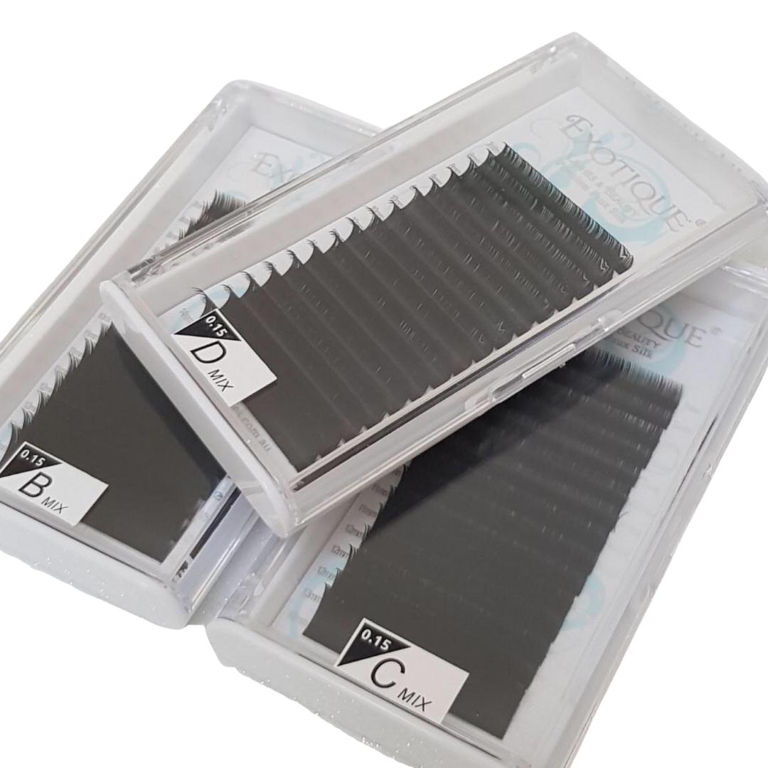 0.15 Mixed Lash Trays B, C or D Curl Premium PBT Fibres - Exotique Lashes