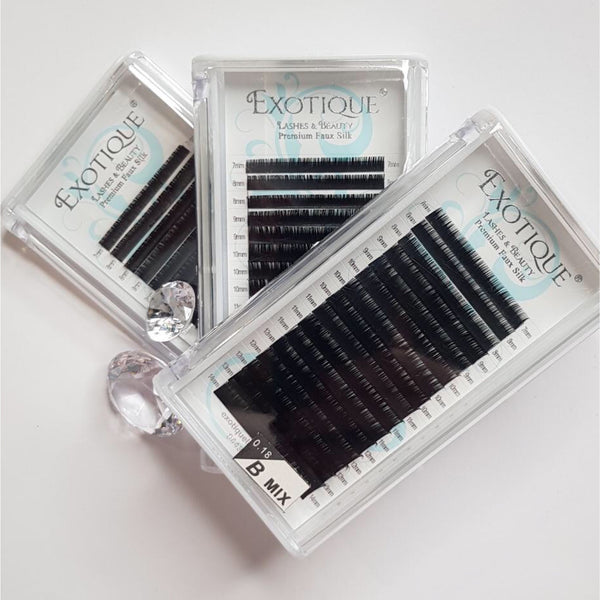 0.18 B, C or D Curls Mixed length Lash Trays 7mm-14mm by Exotique Lashes